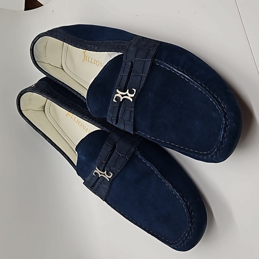 Billionaire blue suede loafers, sz 43, approx 8.5